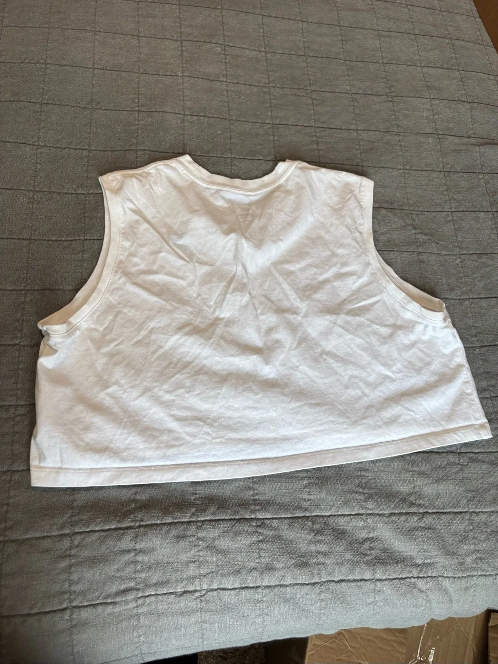 Nike White Cropped Sleeveless Tank with Black Logo